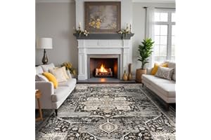 RUUGME Washable 9x12 Area Rugs - Large Rugs for Living Room Stain Resistant Carpet Vintage Rugs for Bedroom with Non Slip Backing Home Decor Floor Decoration Mat (9x12 Black)