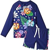 TFJH E Girls Long Sleeve Swimsuits Rashguard Sets Sunsuits UV 50+ Two Piece 3-12Y