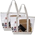 VENO 2 Pack Clear Beach Bag, Large Transparent Large Tote Bags for Women Swim Pool Gym Summer Vacation Essentials - Beige