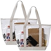 VENO 2 Pack Clear Beach Bag, Large Transparent Large Tote Bags Swim Pool Gym Summer Vacation Essentials for Women Men - Beige