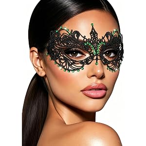 Ursumy Masquerade Mask for Women Crystal Lace Eye Masks for Venetian Halloween Costume Party Mask