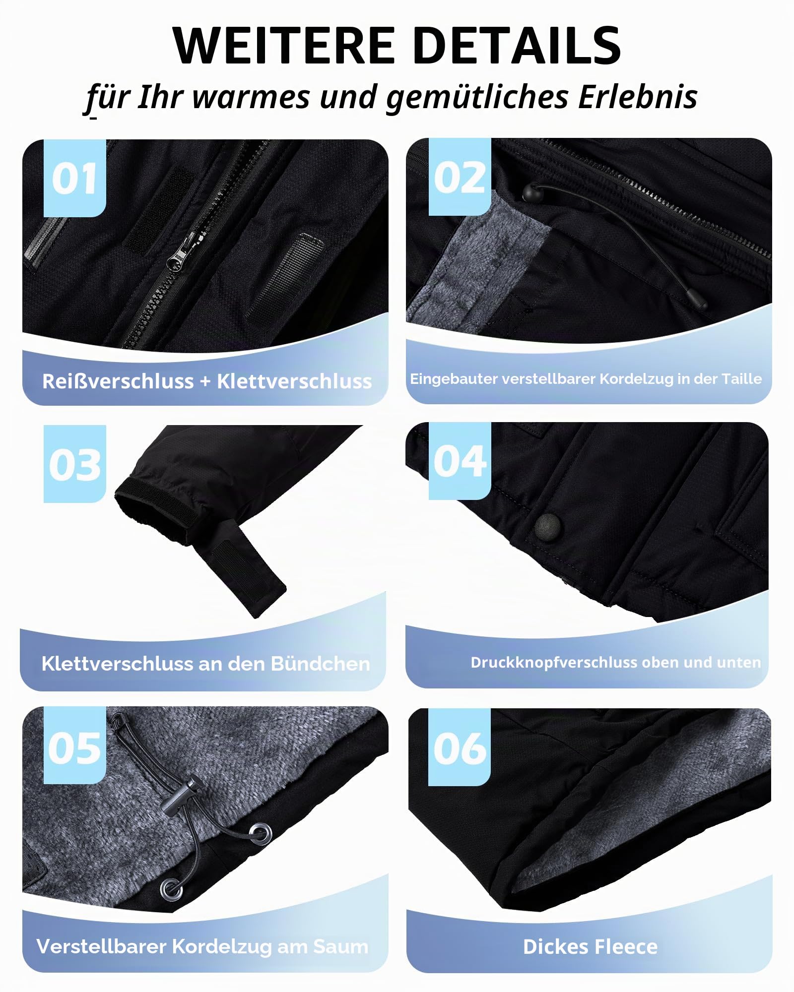 Tansozer Herren Winterjacke Winddicht Atmungsaktiv Wasserabweisend Gefüttert Wander Regenjacke, Schwarz, L 7