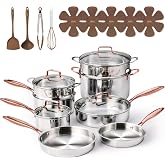 CAROTE 21 PCS Tri-Ply Stainless Steel Cookware Set Pots and Pans Set, Gold | Non Toxic Induction Kitchen Cooking Sets,Oven &amp; Dishwasher Safe, All-Stovetop Compatible