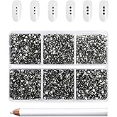 Beadsland 7200pcs Flatback Rhinestones,Gray Rhinestone Nail Gems Round Crystal Rhinestones for Crafts,Mixed 6 Sizes with Wax Pencil Kit, SS3-SS10,Black Diamond