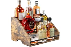 Nuovoware Liquor Bottle Display Shelf, Coffee Syrup Organizer, 3 Step Countertop Liquor Wine Rack, Home Retro Shelf Stand for