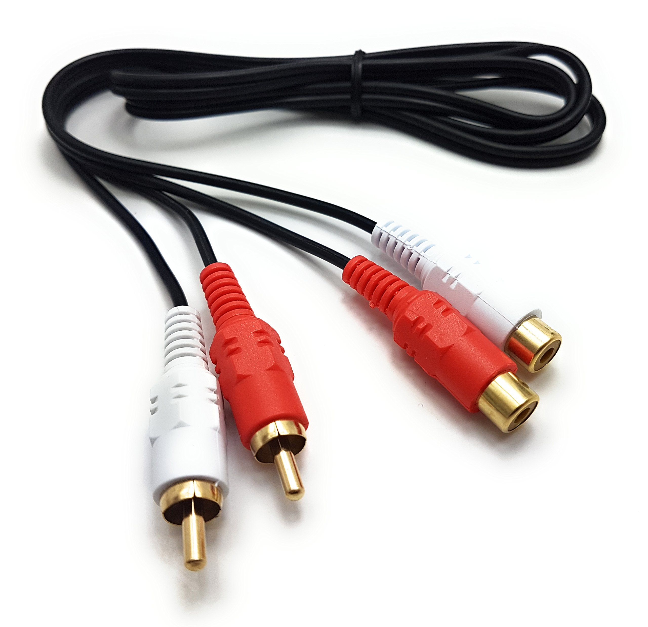 MainCore 1m long 2x RCA Male to 2x RCA Female Sockets EXTENSION Stereo Audio Cable Lead