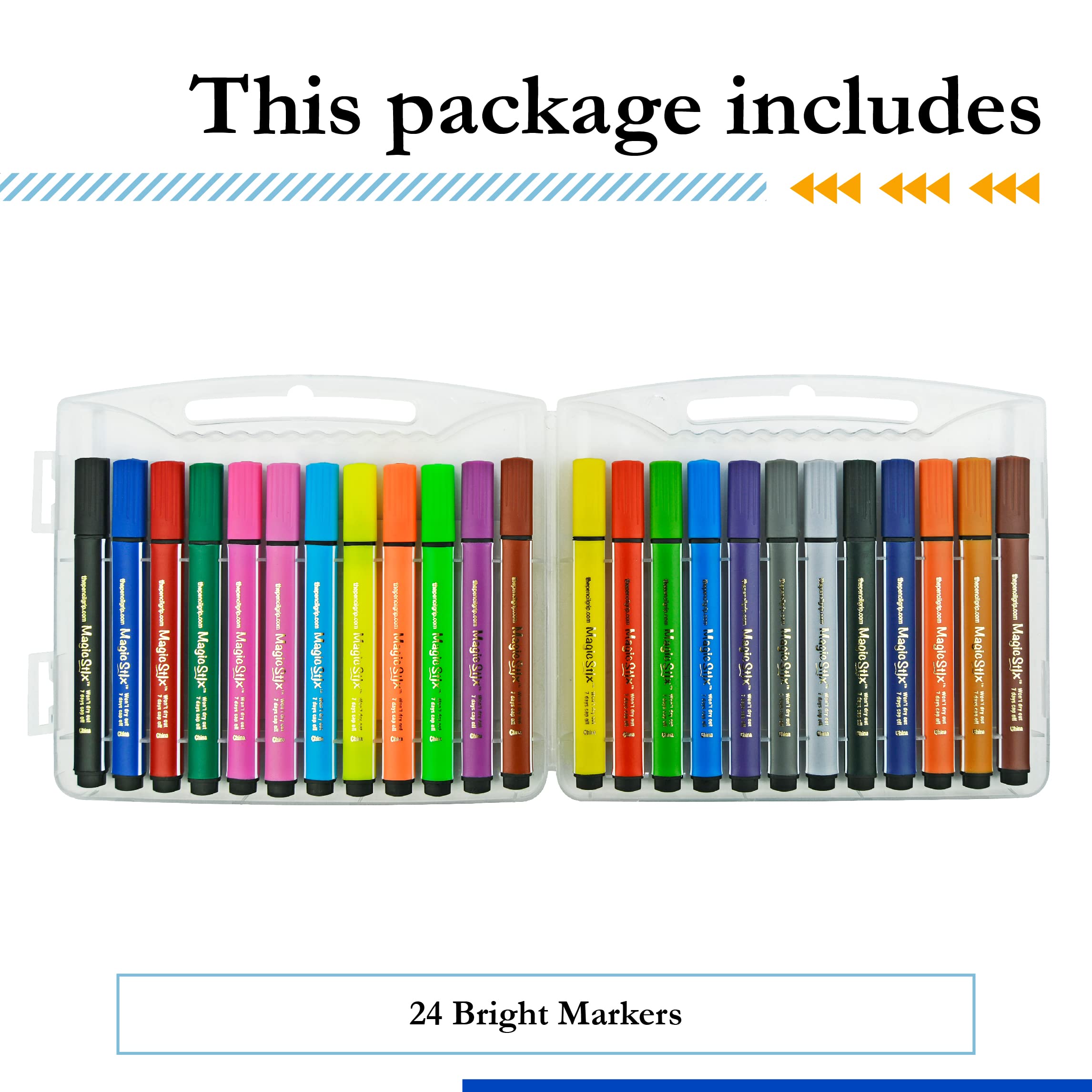 The Pencil Grip Magic Tri Stix, Non-Toxic and Washable Markers For Kids, 24 Assorted Stix Markers, TPG-397