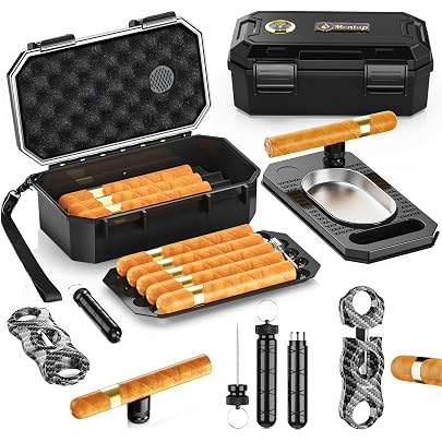 Cave à Cigares De Voyage - Étui Portable Double Couche Avec Humidificateur, Coupe-cigare, Cèdre - Étanche IP68 - 11