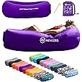Nevlers Inflatable Lounger | 210T Polyester Inflatable Chair | No-Pump Blow Up Couch | Camping Couch Air Sofa Bed w/ 450 lbs. Cap., Pockets & Matching Bag | Use as Inflatable Couch for Adults & Kids