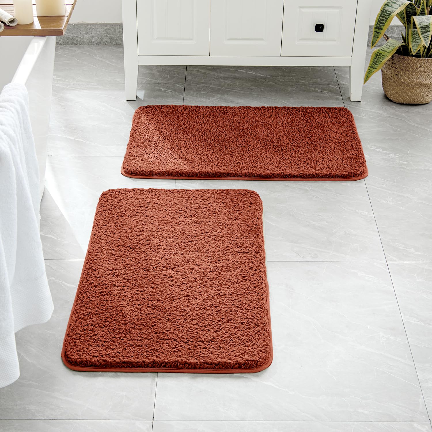 Photo 1 of MIULEE Rust Bathroom Rugs Set 2 Piece, Non Slip Bath Mat with Absorbent Microfiber, Ultra Soft Thick Rugs for Bathroom Floor Tub Shower, Machine Washable (24 x 36 Inches)