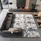 Ophanie Tie-Dyed Grey&White 8x10 Area Rugs for Living Room, Large Shag Bedroom Carpet, Big Indoor Thick Soft Nursery Rug, Fluffy Carpets for Boy and Girls Room Dorm Home Decor Aesthetic