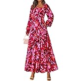 PRETTYGARDEN Women Floral Maxi Dresses 2026 Spring Long Sleeve Square Neck Boho A Line Wedding Guest Casual Flowy Long Dress