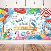 Splish Splash Birthday Backdrop, 71 x 43 Inch | Pool Birthday Party Decorations Banner