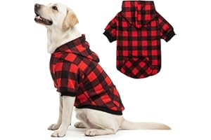 PAWNISAW Dog Hoodie, Plaid Christmas Warm Dog Sweatshirt with Pocket for Cold Weather, Winter Fall Pet Hooded Clothes for for Small, Medium, Large & XL Dogs, Cats (S-XXL)