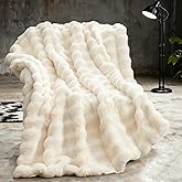 Andtry Faux Fur Throw Blanket for Couch, Soft Fuzzy Plush Thick Bubble Rabbit Fur Blanket for Sofa Bedroom Living Room, 50 * 70 Inches Cream
