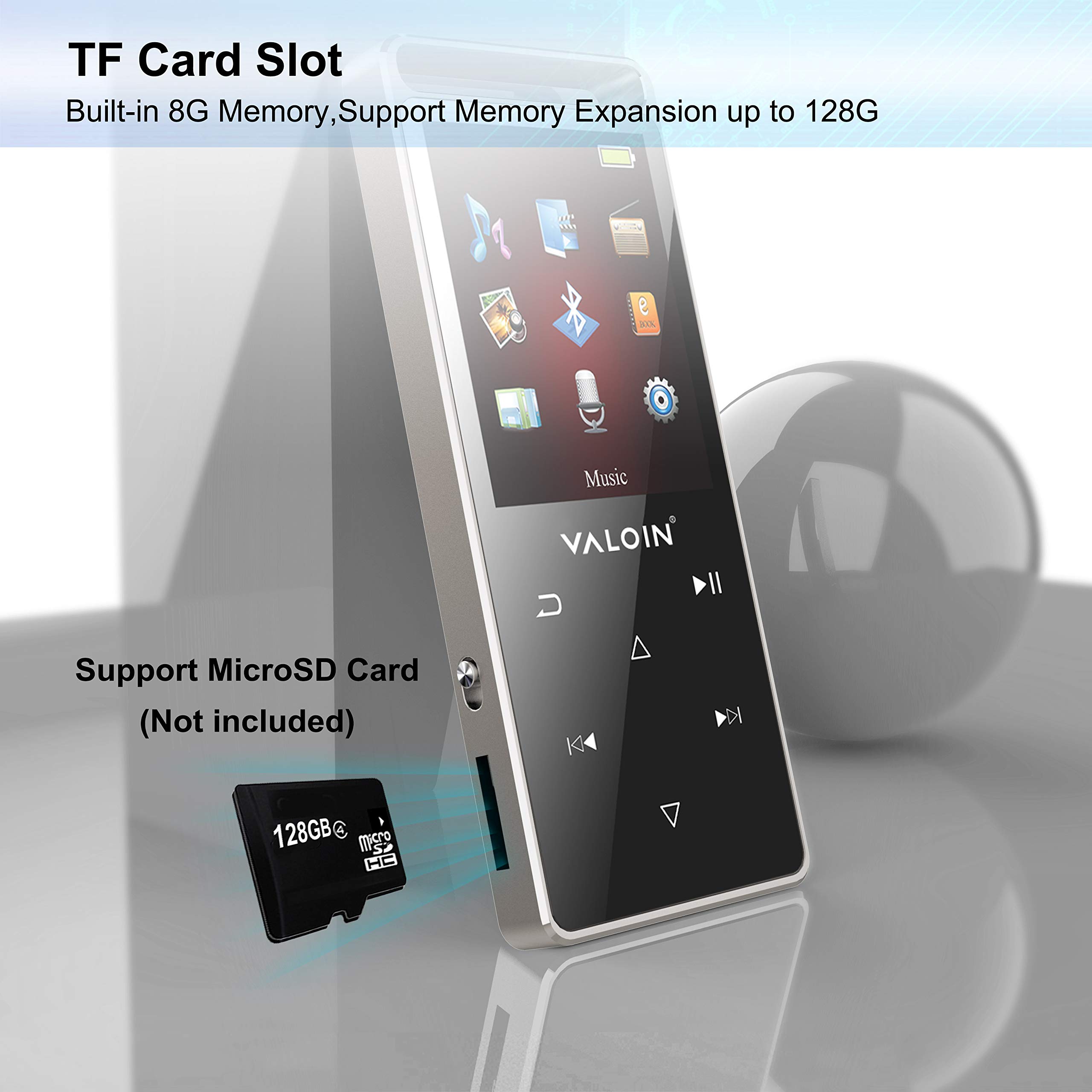 Valoin MP3 Player With Bluetooth 4.0 ,8G Lossless Sound Music Player