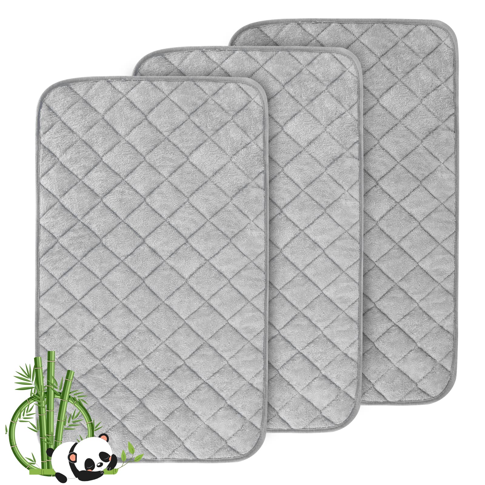 Waterproof Changing Pad Liners Grey, 3 Pack, Skin Friendly Soft Viscose Terry Towel Fabric and Absorbent, Diaper changing table cover, Larger In Size 27"×14"