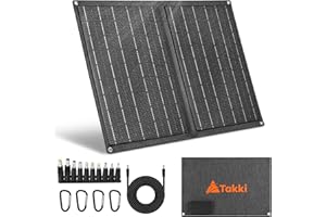 Takki 21W Portable Solar Panels Charger, Foldable Small Solar Panel System Kit with 10 Connectors USB DC Type-C Ports for Portable Power Station Generator Camping Phones