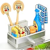 Thesurfpait Sponge Holder for Kitchen Sink, Stainless Steel Sink Caddy with Brush Holder, Dishcloth Rack and Holds Soap Dispenser, Auto-Drain Rustproof Countertop Organizer (White)