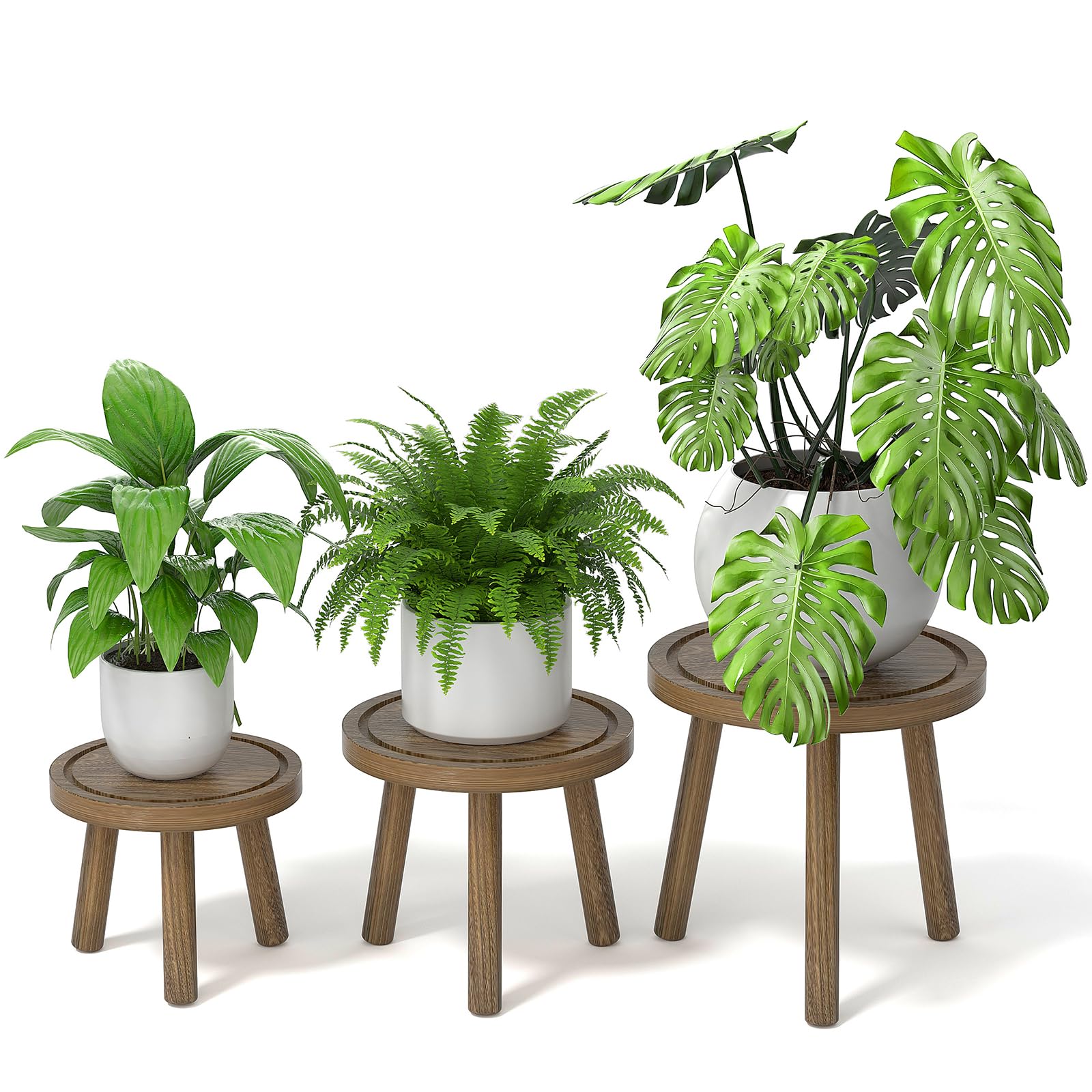 Photo 1 of Vecxoty 3-Pack Wood Plant Stands Indoor, Single Plant Stand for 6-12 Inch Pots, Mid-Century Modern Plant Stool, Tall Plant Stand for Large Plants for Living Room, Balcony, Office (Dark Gray)