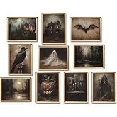 Creepy Halloween Wall Art Posters Prints Set of 10 – Unframed Vintage Witchy Gothic Canvas Picture, Dark Aesthetic Halloween Ghost Wall Decor for Living Room Bedroom Gallery 8x10 inch