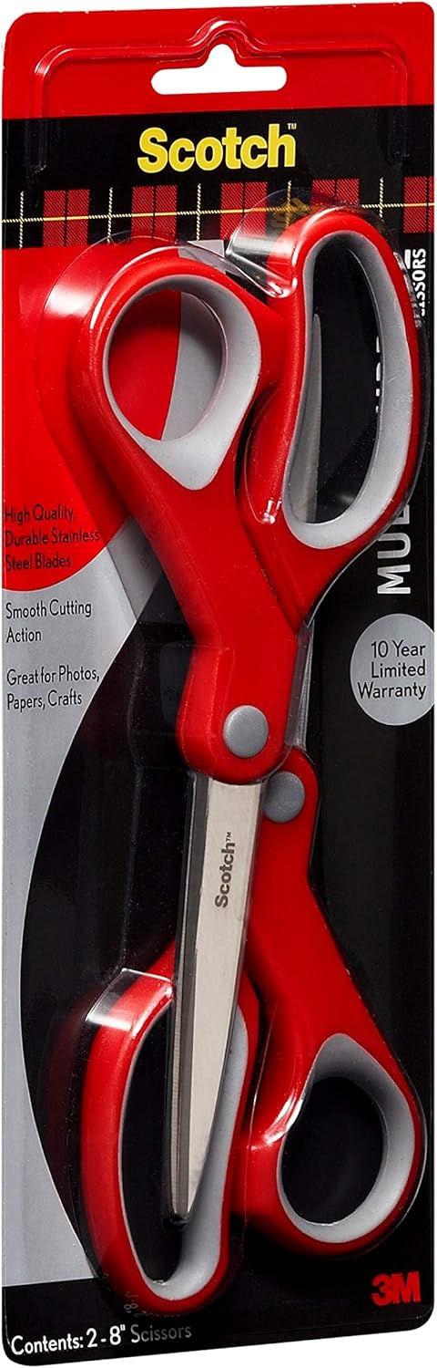 Scotch Multi-Purpose Scissor, 8 Inch, 2 Pack (1428-2), Red/Gray : Office Products