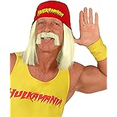 Fun Costumes Hulk Hogan Costume Wig & Mustache Kit for Adults - Men's Hulkamania Costume Accessory Set - Officially Licensed