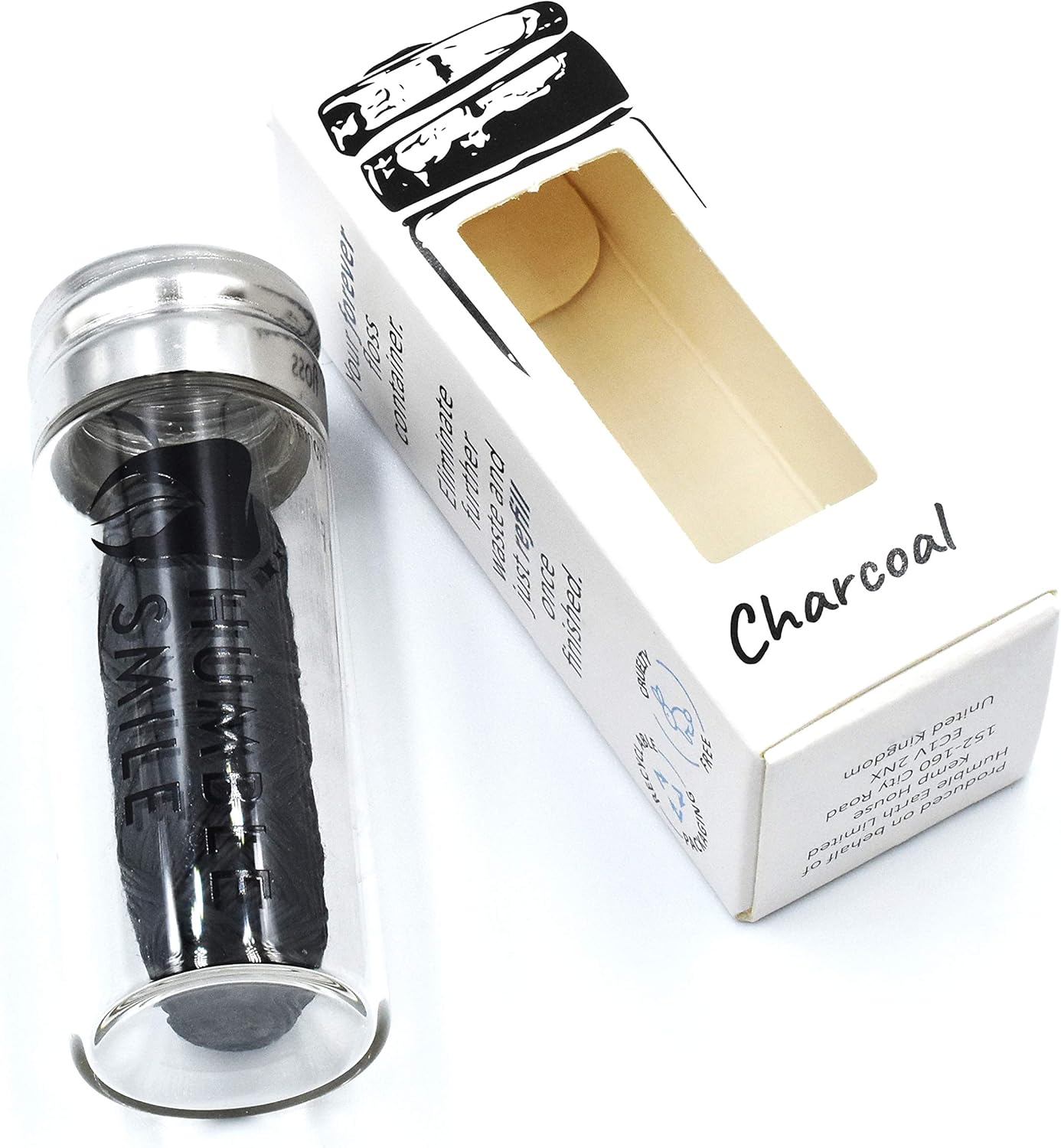 Humble Smile Charcoal Dental Floss, Recyclable Glass Container