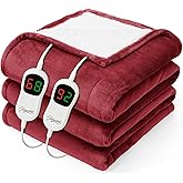 Homemate Electric Heated Blanket Queen - 84"x90" Heating Bed Blankets Throw with 10 Heating Levels 8 Hours Auto Off Fast Heating Over-Heated Protection Ultra Soft Warm Flannel ETL Certified Red