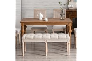 chairus Fabric Upholstered Dining Bench - Classic Entryway Ottoman Bench Bedroom Bench with Rustic Wood Legs - Beige
