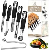 Fruit and Vegetable Corer Set &ndash; 6 PCS Stainless Steel Apple Corer, Jalapeno Tool, Melon Baller, Pepper Corer Seed Remover Tool, Pineapple Tomato &amp; Zucchini