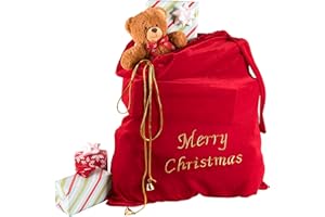 KANGAROO Big Red Velvet Santa Claus Christmas Bag 28 x 32 Inches - Santa Sacks Drawstring Large Christmas Bags for Gifts - Large Xmas Gift Bag for Indoor Decoration and Gift Wrap for Kids Stocking Stuffers