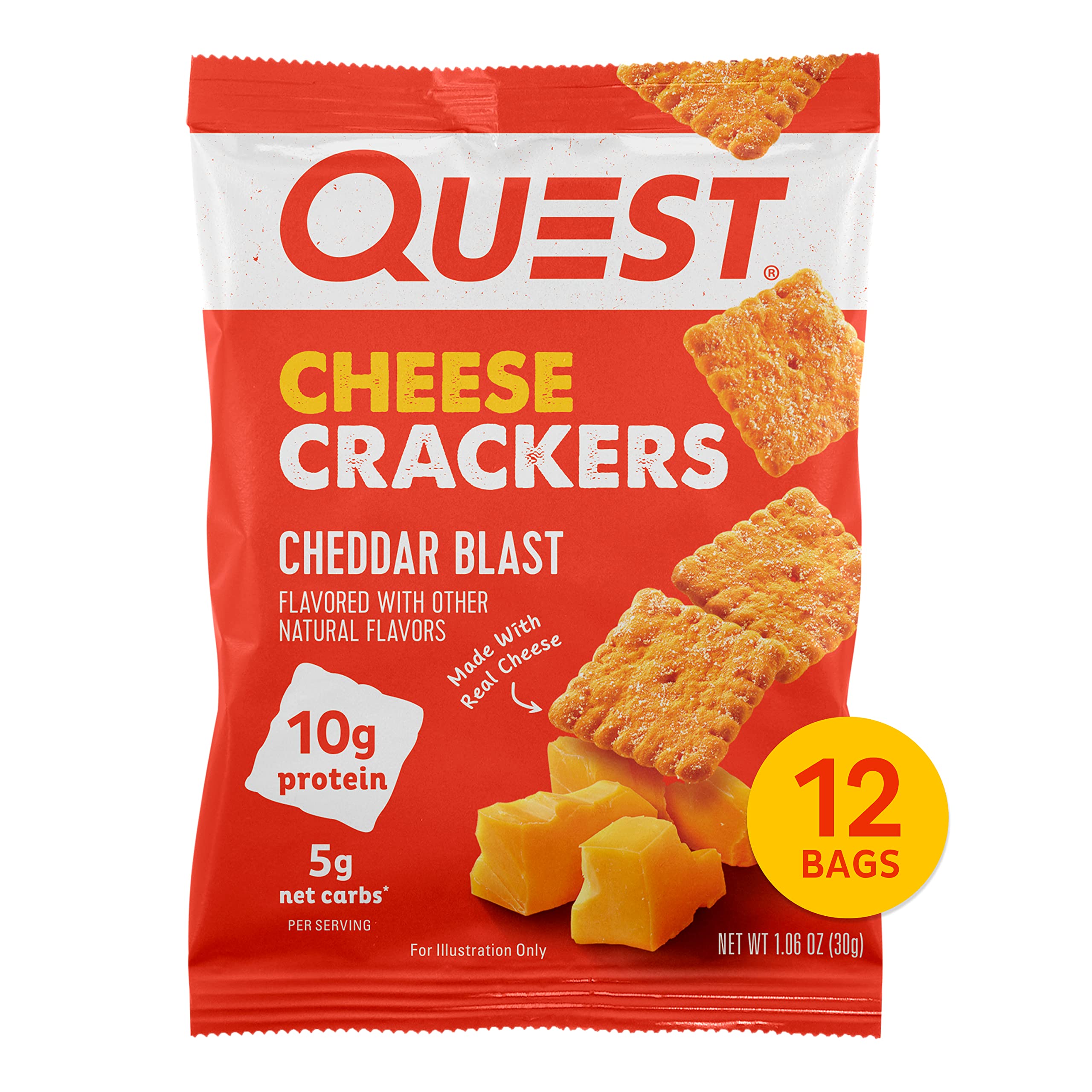 Quest Nutrition Tortilla Style Protein Chips Variety Pack & Cheese Crackers, Cheddar Blast, High Protein, Low Carb, Made with Real Cheese, 12 Count (1.06 oz bags)