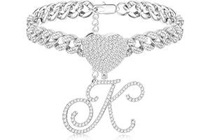 Krfy Ankle Bracelets for Women, Silver Cursive Initial Cuban Link Anklets for Women 10mm Miami Cuban Link Chain Dainty Cute CZ Initial Anklets Summer Jewelry Gifts for Women Teen Girls