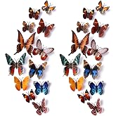 24pcs 3D Vivid Special Man-Made Lively Butterfly Wall Stickers Removable Butterflies Wall Decals 3D Nursery Art Decor for Kids Girls Bedroom Living Room Classroom Party Decoration Brown