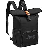 Jeep JS016D Rolltop Laptop Travel Backpack, Black