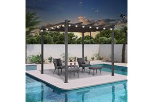 PURPLE LEAF 10' X 10' Retractable Pergola with Sun Shade Canopy Patio Metal Shelter for Porch Beach Pavilion Gazebo Modern Ya