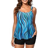 Daci Tankini Swimsuit with Shorts - 2 Piece Tummy Control Bathing Suits Flowy Swim Top with Two Pockets Boy Shorts 2025