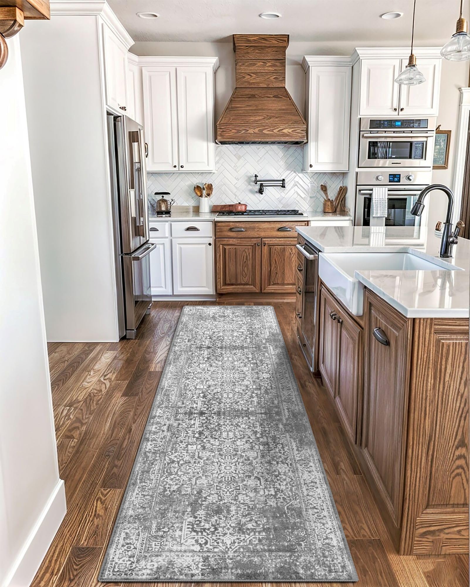 vivorug Runner Rug 2'x8' Vintage Washable Non-Slip Runners for Hallways Kitchen Entryway Laundry Room Carpet Hallway Runner Grey Image
