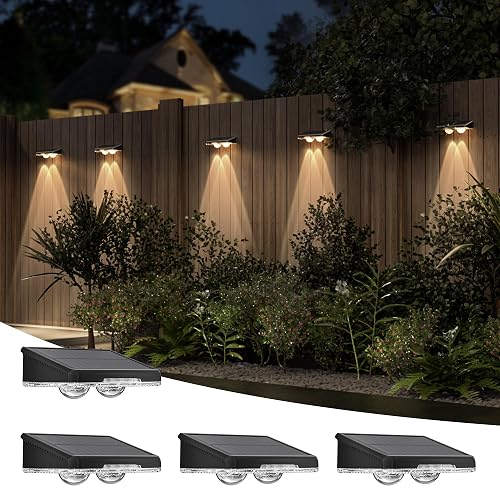 JACKYLED Solar Fence Lights Outdoor Garden, RGB LED Waterproof Deck with 8 Modes, Solar-Powered Wall Lights for Garden, Backyard, Patio, Yard, 4pack