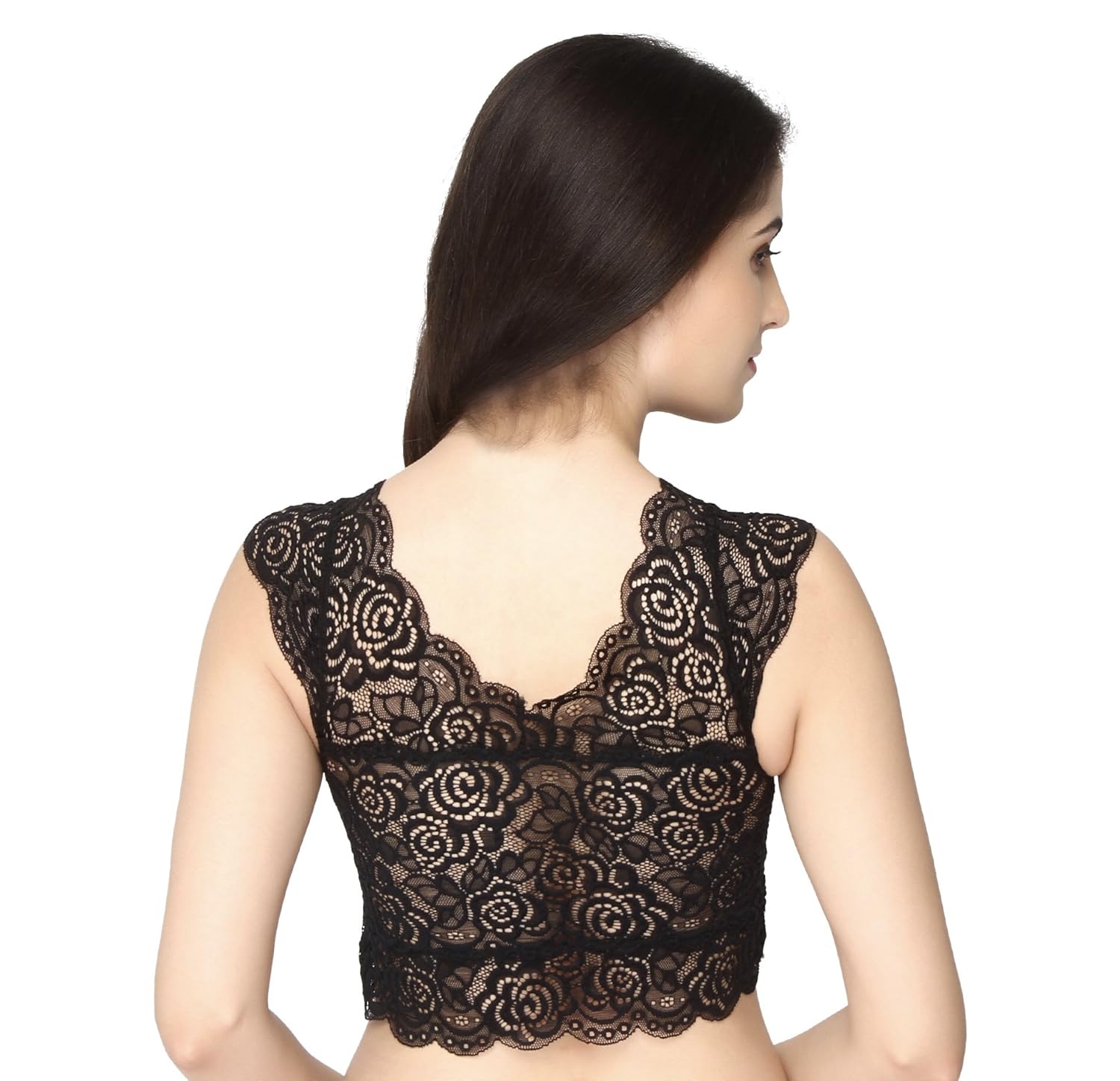 pretty girls' women's net bustier saree blouse (mc1212q_black_free size)