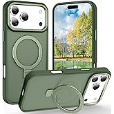 Lufanbis Magnetic for iPhone 17 Pro Case with Ring Stand, [10 FT Drop Protection] [Velvety Touch] Slim Translucent Matte Back Shockproof Phone Case for iPhone 17 Pro 6.3'', Midnight Green