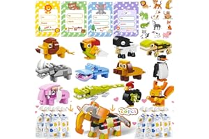 ANYGIFT Valentines Day Gifts for Kids, 24 Packs Animal Building Blocks with Valentines Day Cards for Kids School, Valentines Gifts for Kids Boys Girls Classroom Party Favors Exchange Gifts