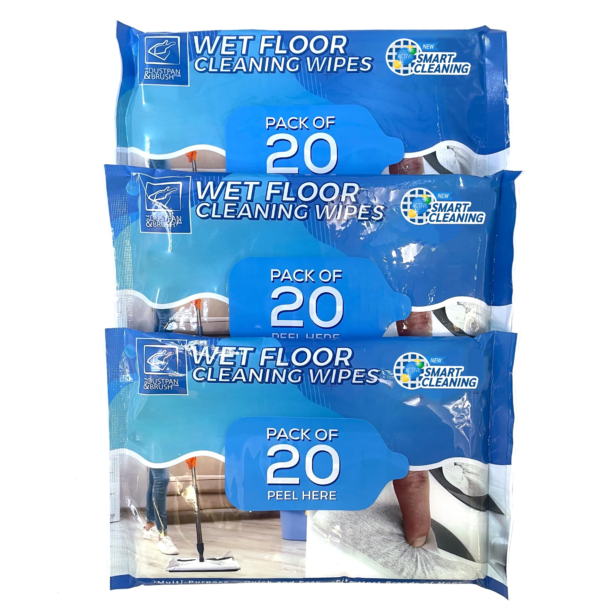 TDBS Wet Floor Cleaning Wipes 3 Pack Bundle (Total 60 Cloth Wipes) Fit Most Flat Swivel Floor Mops 21cm x 29cm - Ideal on Laminate Tile Hard Wood Gloss Flooring etc. By The Dustpan and Brush Store ®