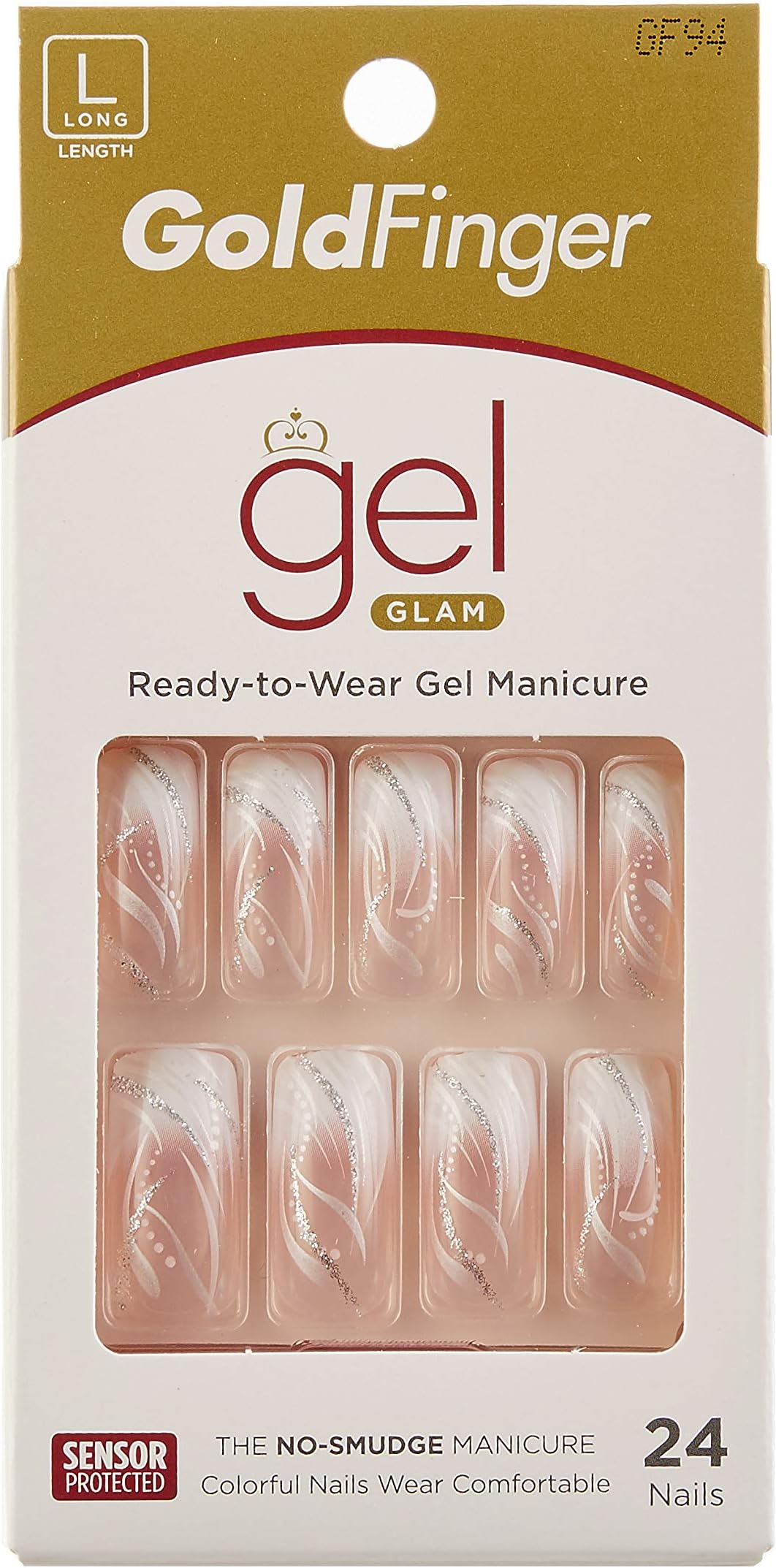 KISS Gold Finger Gel Glam Ready to Wear Gel Manicure Long Nails GF94 (1 PACK)