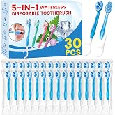 UGODAR 5 in 1 Disposable Travel Toothbrushes, Prepasted Mini On-the-Go Disposable Toothbrushes with Toothpaste Floss Pick Tongue Scraper, Individually Wrapped Travel Toothbrush Set(30PCS,Mint)