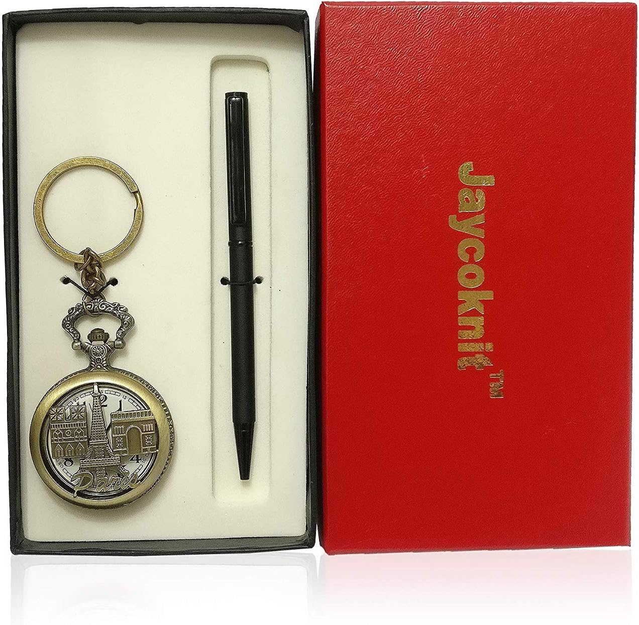 Jaycoknit Thunder Series 2 Metal Roller Black Pen, Pocket Watch Key chain Corporate Gift Set || Corporate Special Gift || Limited Edition
