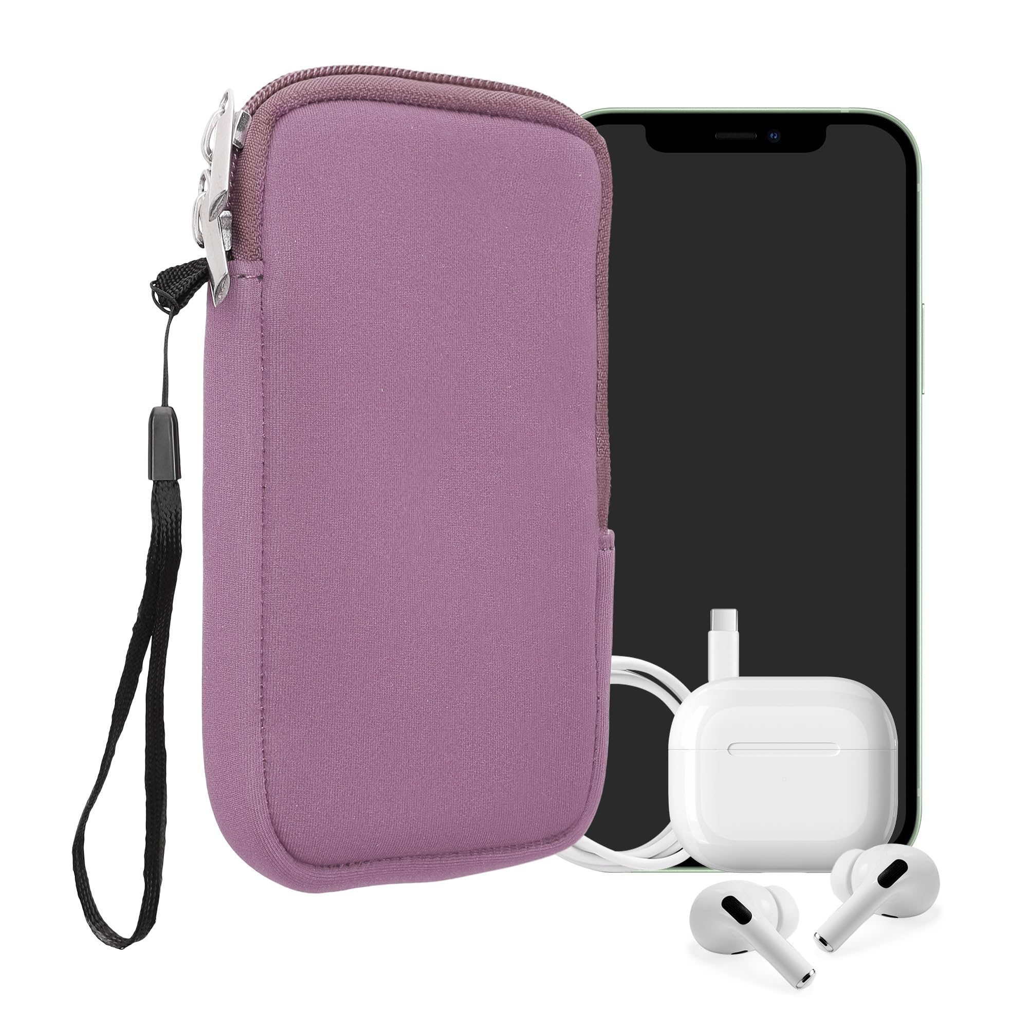 kwmobile Neoprene Phone Pouch Size XXL - 7" - Universal Cell Sleeve Mobile Bag with Zipper, Wrist Strap - Lavender