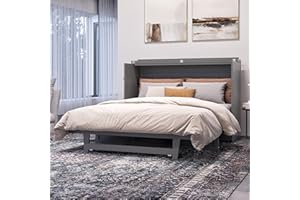 AFI, Northfield Murphy Bed Chest Queen with 6" Mattress, Storage Drawer & Built-in USB Charger, Grey