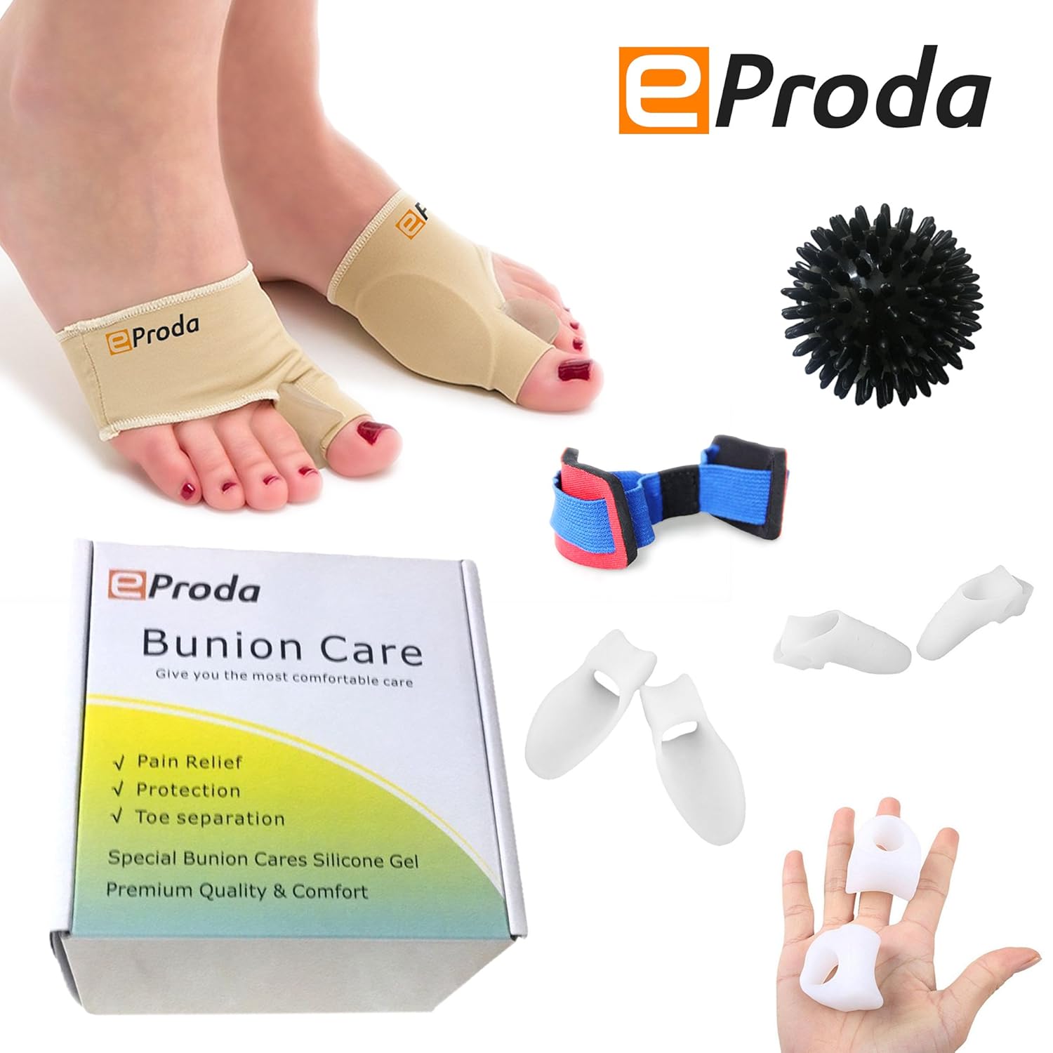 Spiky Massage Ball with Bunion Corrector and Bunion Relief Kit by eProda Offer 3 Different Pairs